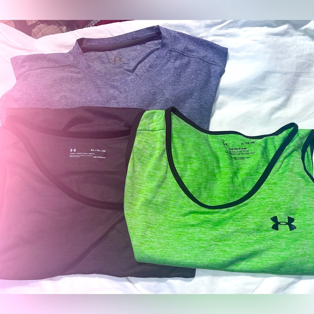 LOT of 3….Under Armour Athletic Tank Tops - Lime Green, Charcoal, Heather Gray